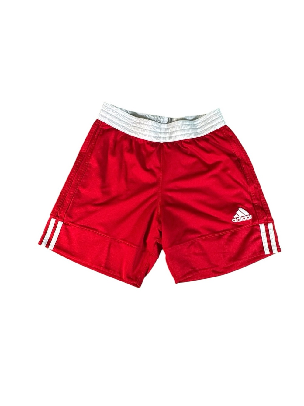 Adidas Mens Medium Red White Basketball Shorts 3 Stripe Athletic Drawstring